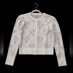 Pink Floral Cardigan with Gold Buttons Size Medium NWT